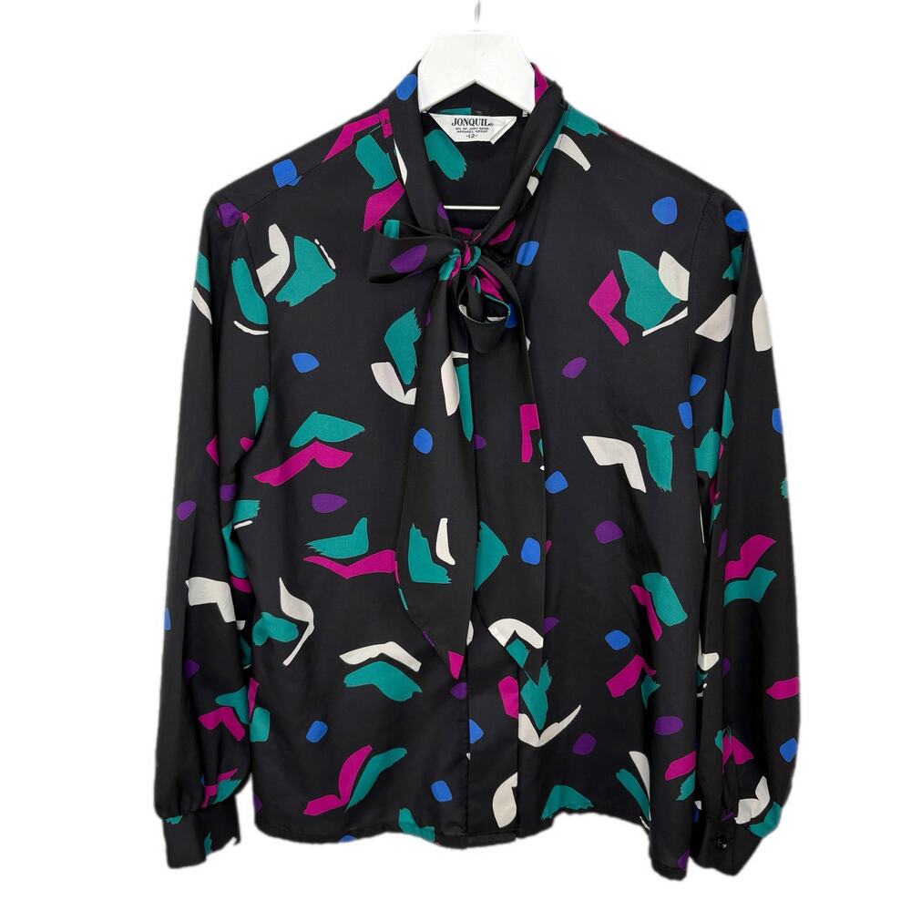 Vintage 80's Tie Neck Long Sleeve Blouse - Women's Size 12